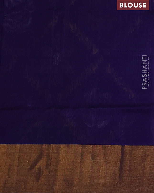 Pure uppada silk saree lavender and navy blue with silver & gold zari woven buttas and jamdhani weaving pallu