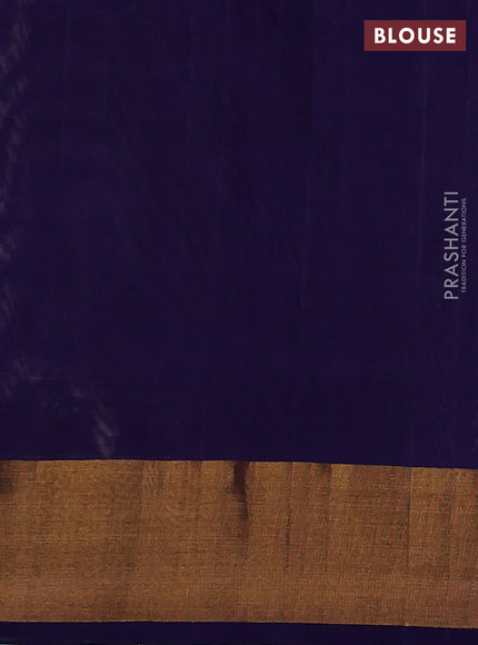 Pure uppada silk saree beige and dark blue with silver & gold zari woven buttas and jamdhani weaving pallu