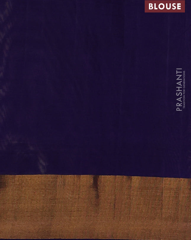 Pure uppada silk saree beige and dark blue with silver & gold zari woven buttas and jamdhani weaving pallu