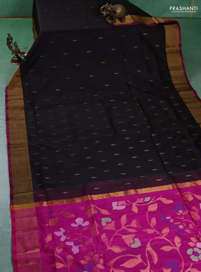 Pure uppada silk saree coffee brown and pink with silver & gold zari woven thilak buttas and jamdhani weaving pallu