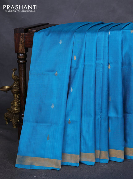Pure uppada silk saree cs blue with silver & gold zari woven thilak buttas and jamdhani weaving pallu