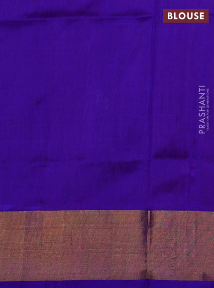 Pure uppada silk saree dual tone pinkish orange and blue with silver & gold zari woven buttas and jamdhani weaving pallu