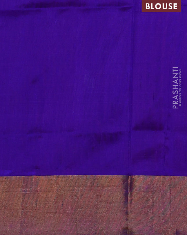 Pure uppada silk saree dual tone pinkish orange and blue with silver & gold zari woven buttas and jamdhani weaving pallu