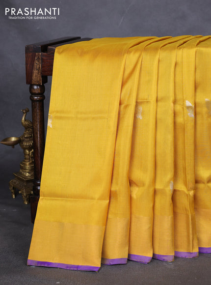Pure uppada silk saree yellow and blue with silver & gold zari woven buttas and jamdhani weaving pallu