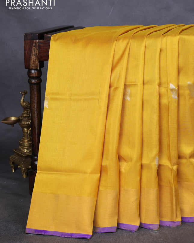Pure uppada silk saree yellow and blue with silver & gold zari woven buttas and jamdhani weaving pallu