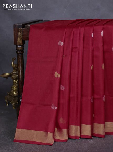 Pure uppada silk saree red with silver & gold zari woven buttas and jamdhani weaving pallu