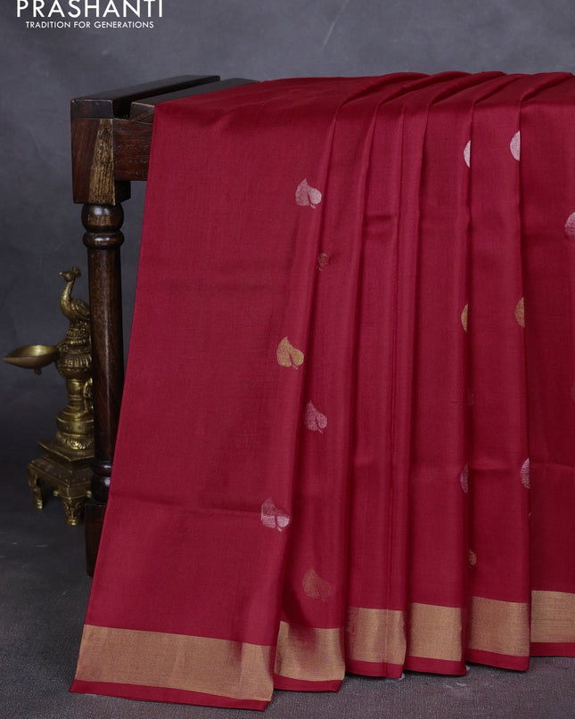 Pure uppada silk saree red with silver & gold zari woven buttas and jamdhani weaving pallu