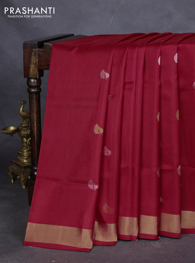 Pure uppada silk saree red with silver & gold zari woven buttas and jamdhani weaving pallu