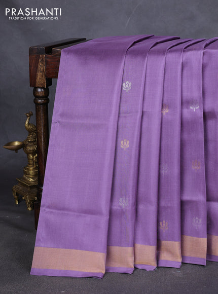 Pure uppada silk saree pastel purple with silver & gold zari woven buttas and jamdhani weaving pallu