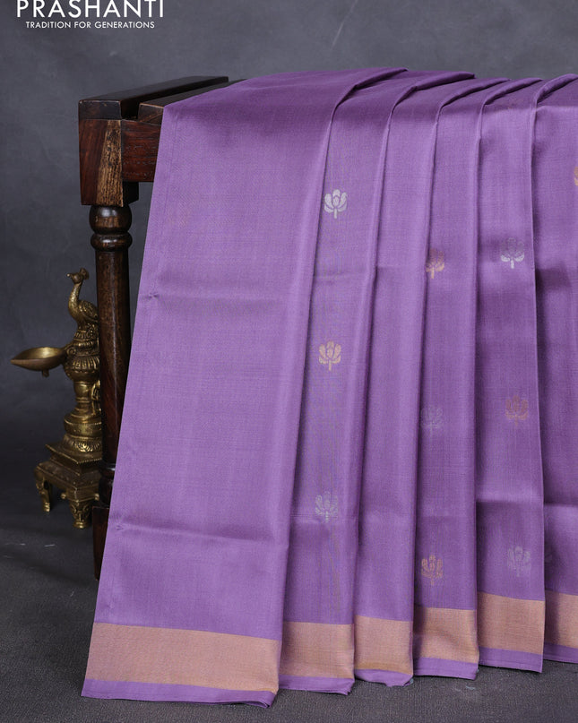 Pure uppada silk saree pastel purple with silver & gold zari woven buttas and jamdhani weaving pallu