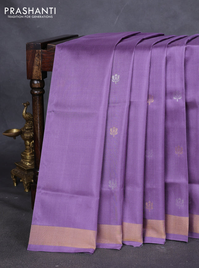 Pure uppada silk saree pastel purple with silver & gold zari woven buttas and jamdhani weaving pallu