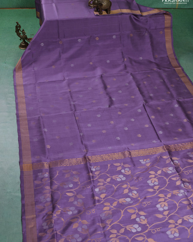 Pure uppada silk saree pastel purple with silver & gold zari woven buttas and jamdhani weaving pallu