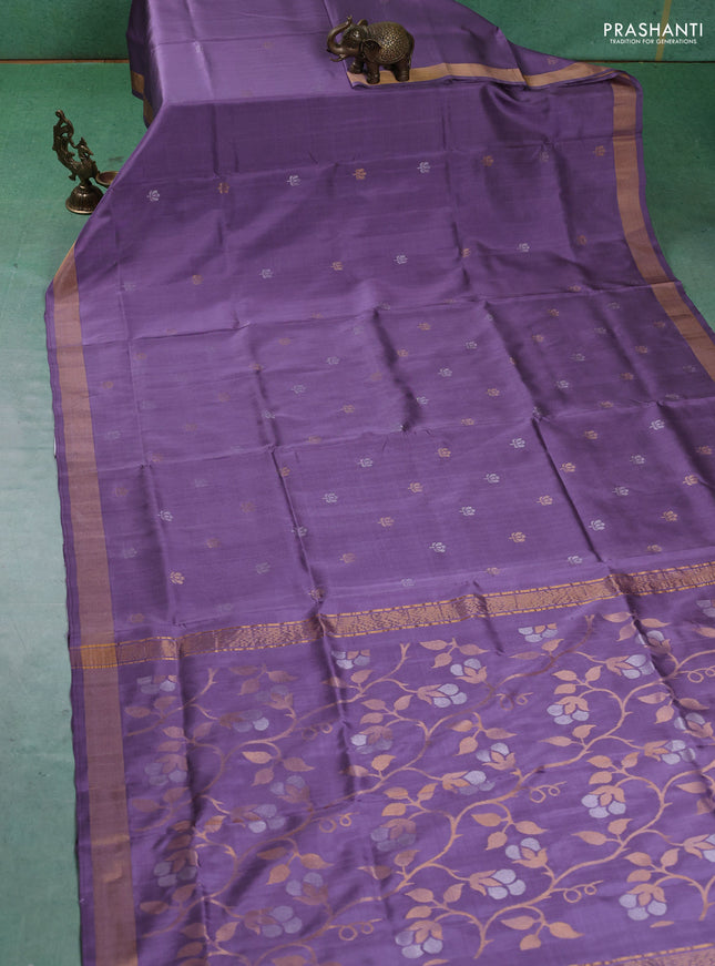 Pure uppada silk saree pastel purple with silver & gold zari woven buttas and jamdhani weaving pallu