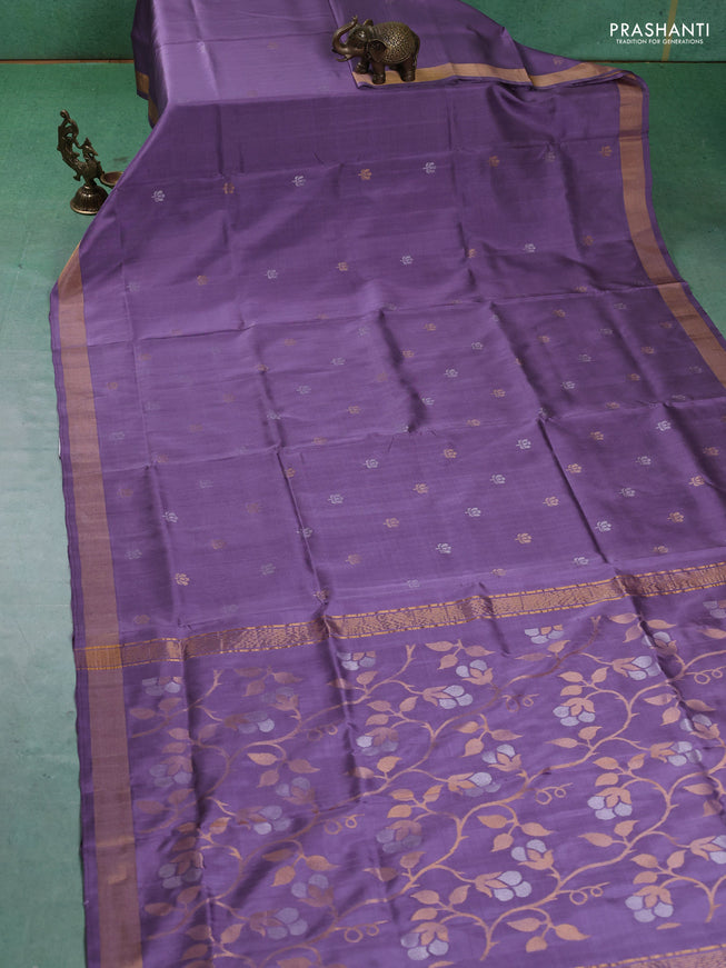 Pure uppada silk saree pastel purple with silver & gold zari woven buttas and jamdhani weaving pallu