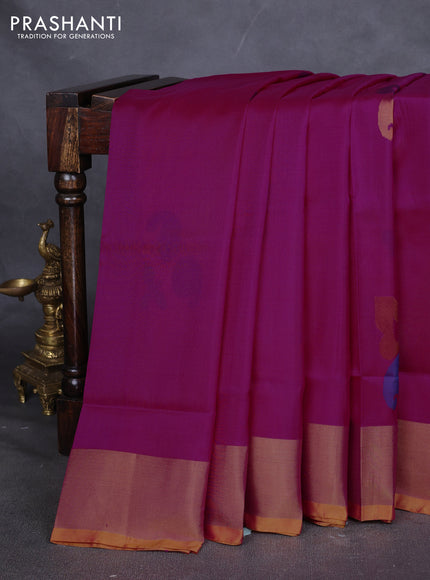 Pure uppada silk saree magenta pink and yellow with jamdhani buttas and jamdhani weaving pallu