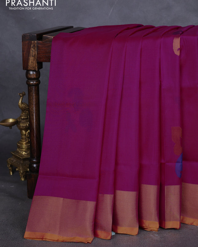 Pure uppada silk saree magenta pink and yellow with jamdhani buttas and jamdhani weaving pallu