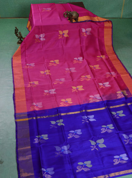 Pure uppada silk saree pink and blue with floral jamdhani buttas and jamdhani weaving pallu