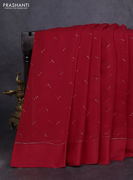 Pure chiffon silk saree red with buttas and satin border & digital printed blouse