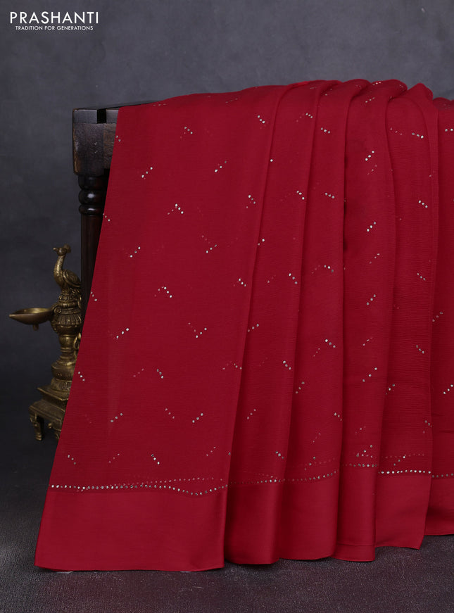 Pure chiffon silk saree red with buttas and satin border & digital printed blouse