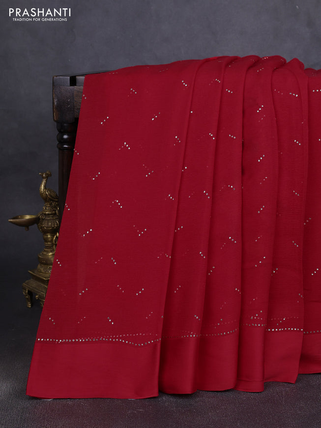 Pure chiffon silk saree red with buttas and satin border & digital printed blouse