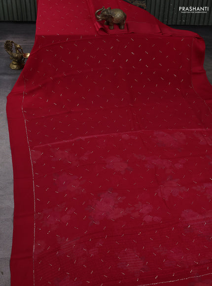 Pure chiffon silk saree red with buttas and satin border & digital printed blouse