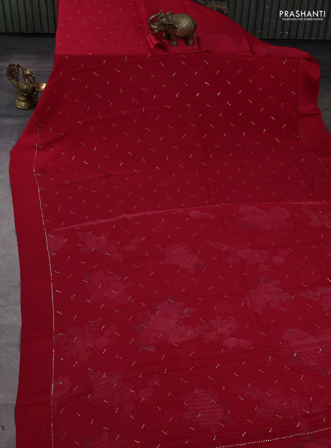 Pure chiffon silk saree red with buttas and satin border & digital printed blouse