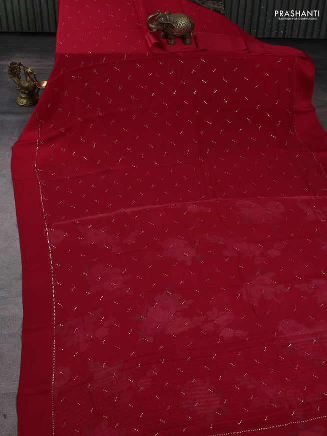Pure chiffon silk saree red with buttas and satin border & digital printed blouse