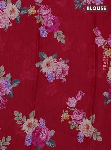 Pure chiffon silk saree red with buttas and satin border & digital printed blouse
