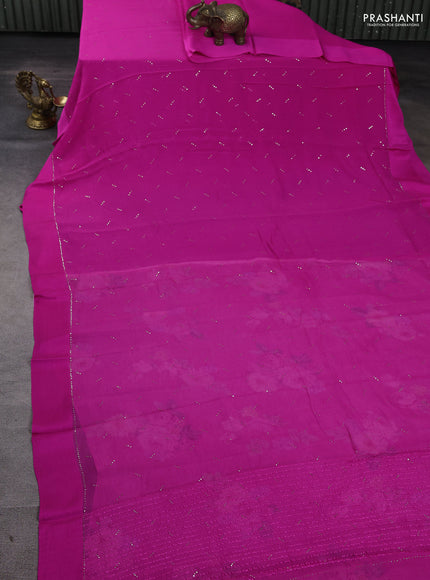 Pure chiffon silk saree pink with buttas and satin border & digital printed blouse