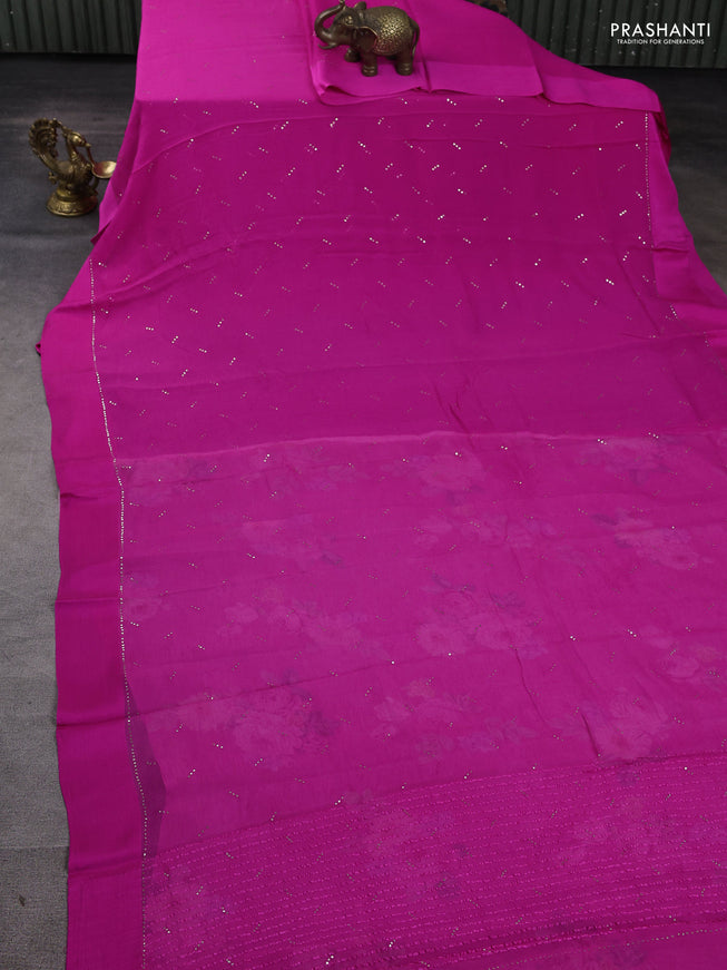 Pure chiffon silk saree pink with buttas and satin border & digital printed blouse