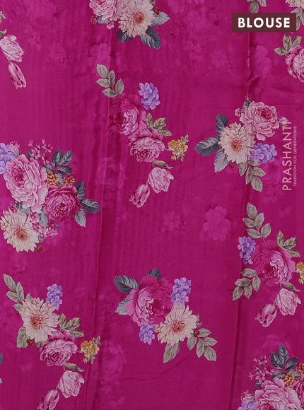 Pure chiffon silk saree pink with buttas and satin border & digital printed blouse