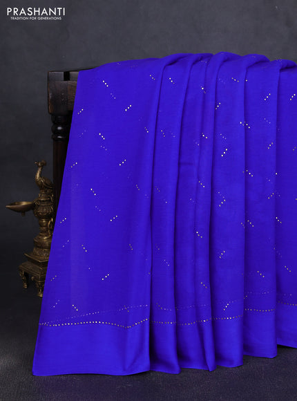 Pure chiffon silk saree royal blue with buttas and satin border & digital printed blouse