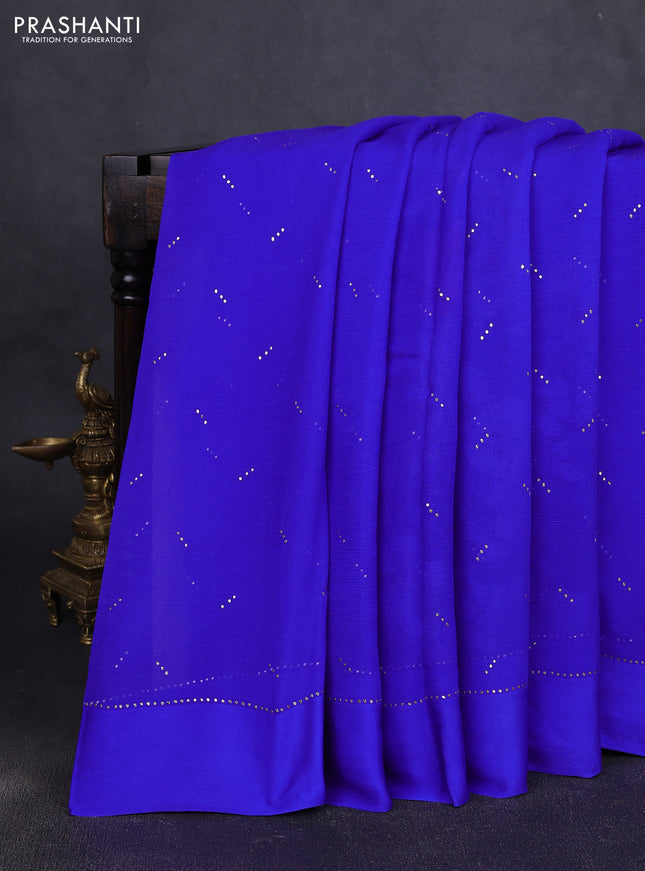 Pure chiffon silk saree royal blue with buttas and satin border & digital printed blouse