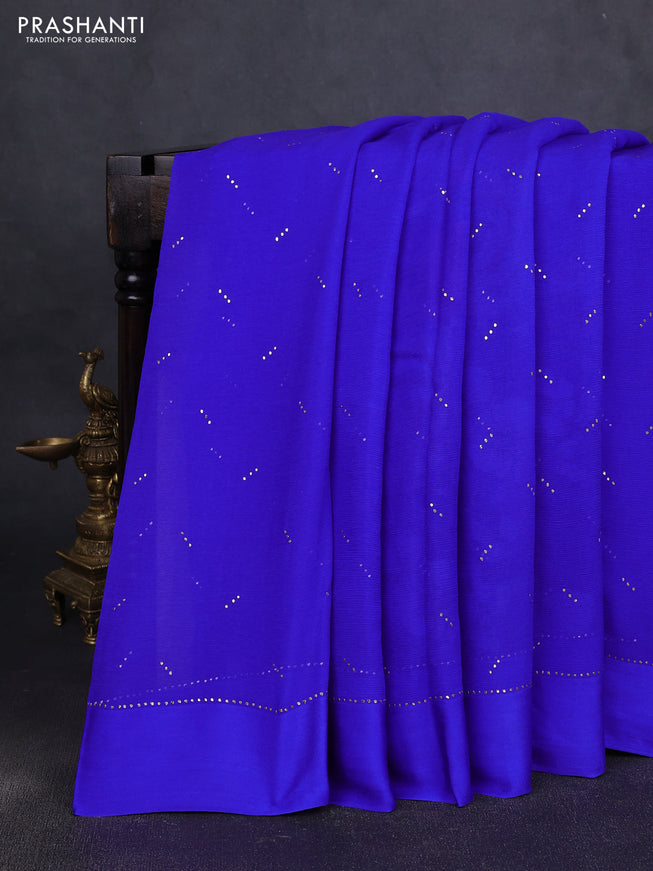 Pure chiffon silk saree royal blue with buttas and satin border & digital printed blouse