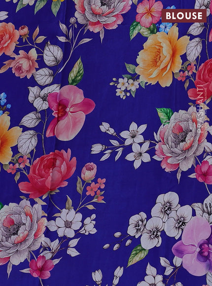 Pure chiffon silk saree royal blue with buttas and satin border & digital printed blouse