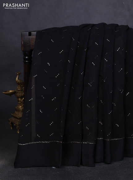 Pure chiffon silk saree black with buttas and satin border & digital printed blouse