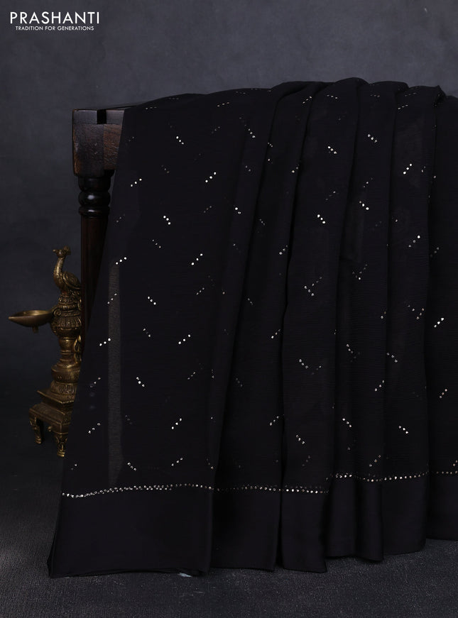 Pure chiffon silk saree black with buttas and satin border & digital printed blouse