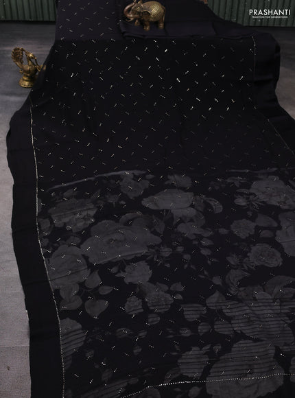 Pure chiffon silk saree black with buttas and satin border & digital printed blouse