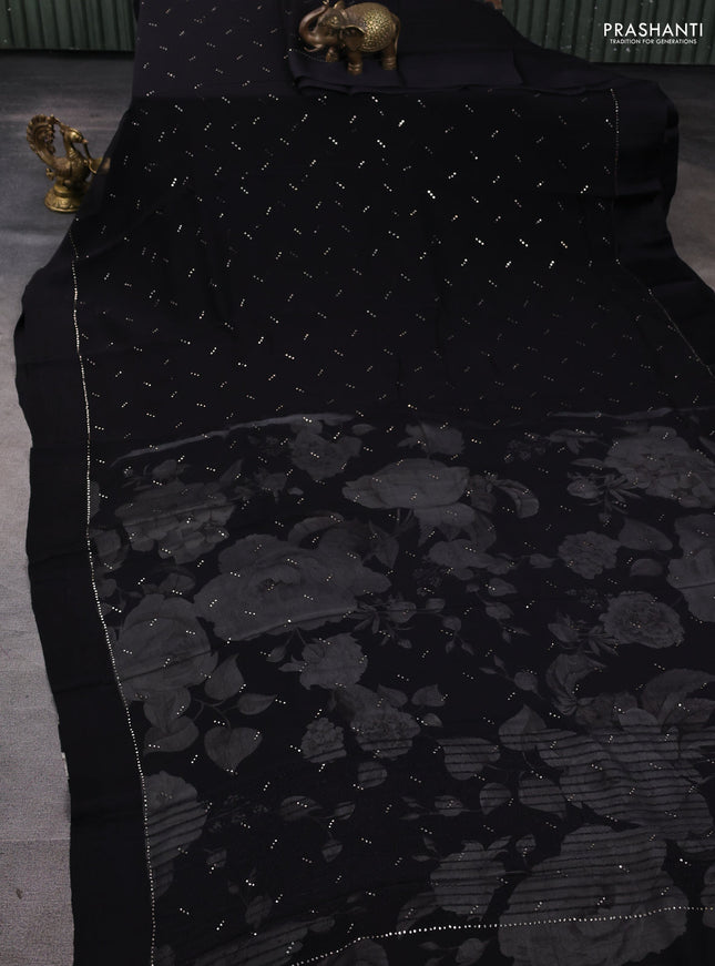 Pure chiffon silk saree black with buttas and satin border & digital printed blouse