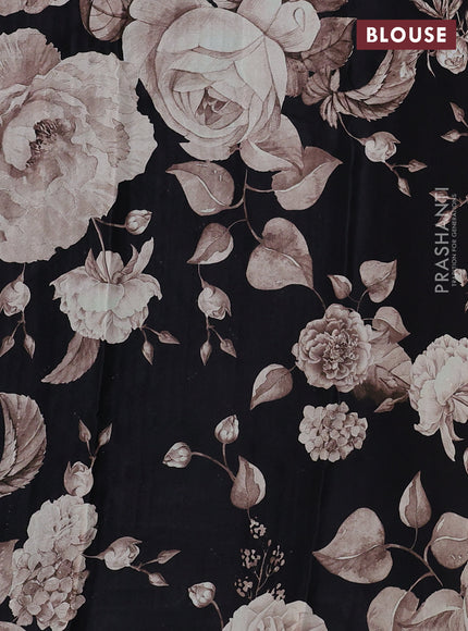 Pure chiffon silk saree black with buttas and satin border & digital printed blouse