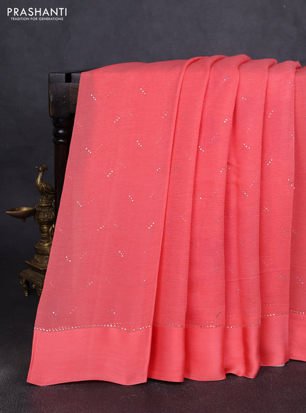 Pure chiffon silk saree peach shade with buttas and satin border & digital printed blouse