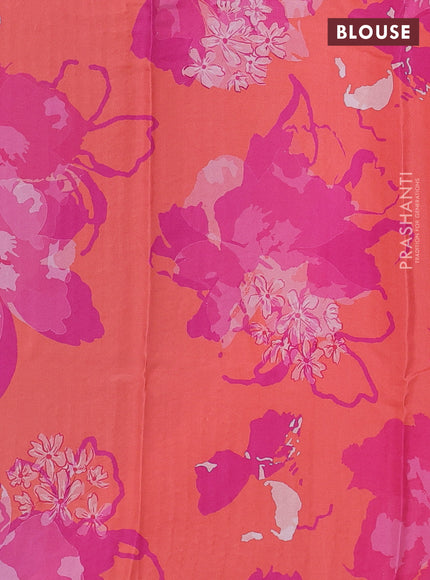 Pure chiffon silk saree peach shade with buttas and satin border & digital printed blouse