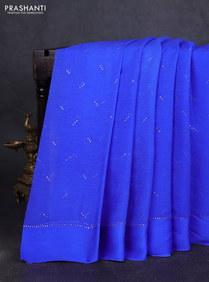 Pure chiffon silk saree blue with buttas and satin border & digital printed blouse