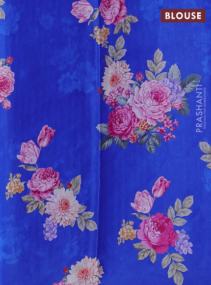 Pure chiffon silk saree blue with buttas and satin border & digital printed blouse