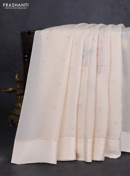 Pure chiffon silk saree cream with buttas and satin border & digital printed blouse
