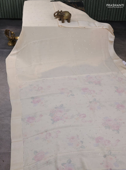 Pure chiffon silk saree cream with buttas and satin border & digital printed blouse