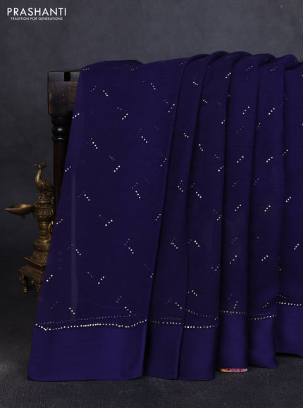 Pure chiffon silk saree navy blue with buttas and satin border & digital printed blouse