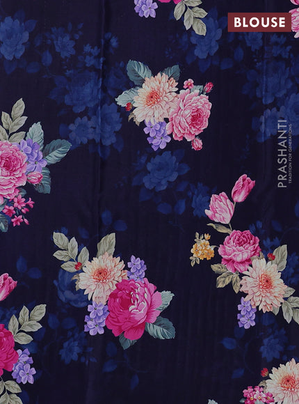 Pure chiffon silk saree navy blue with buttas and satin border & digital printed blouse