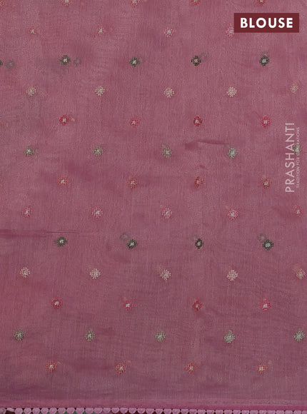 Chander tissue saree light pink with mirror embroidery work and floral embroidery border