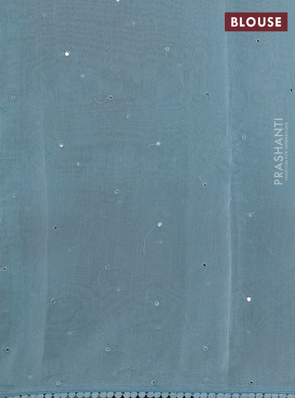 Chander tissue saree teal blue with mirror embroidery work and floral embroidery border